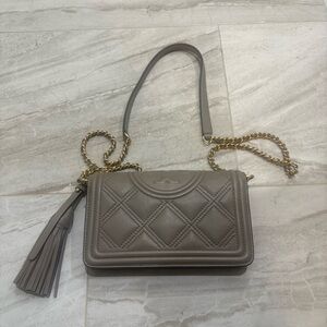 Tory Burch Taupe Quilted Leather Crossbody EUC